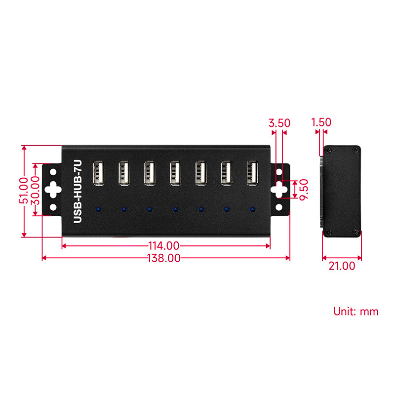 工业级7路USB集线器 USB2.0分线器拓展坞 USB HUB接口扩展板模块-图2