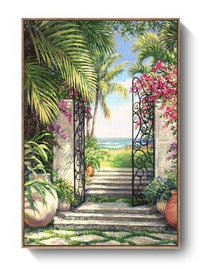 现代简约喷绘f风景油画植物花卉花园酒店公寓民宿三联客厅装饰画