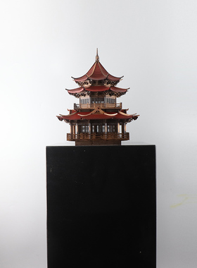 新中式古建e筑八角凉亭艺术品雕塑台客厅书房办公桌软装饰品摆件