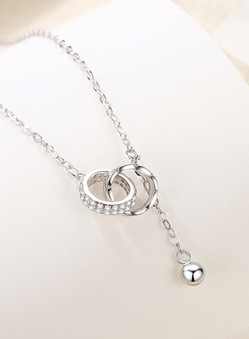 双环相扣流苏项链女冷淡风轻奢风高级感个性锁骨链时尚S999足银