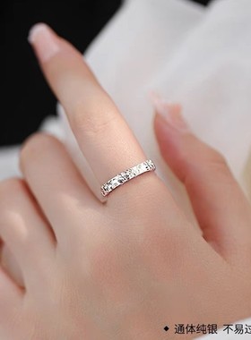 新款s999纯银不规则碎冰冰对戒高级感设计小众潮情侣素圈戒指饰品