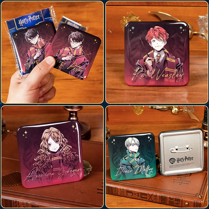 哈利波特华纳正版周边马口铁徽章方形吧唧院袍系列人物镭射谷子 - 图1