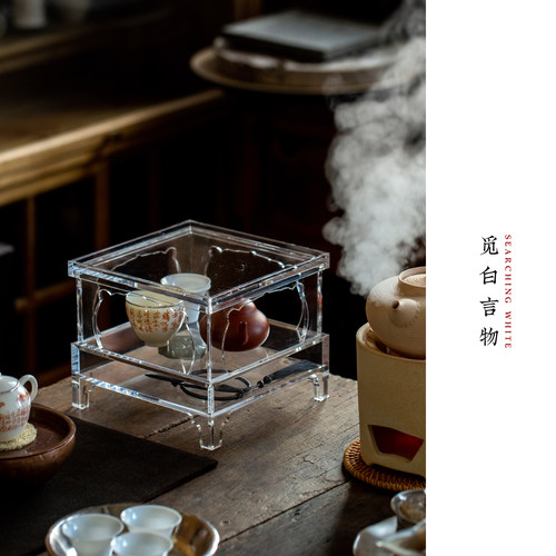 觅白亚克力茶棚收纳盒有机玻璃茶台博古架多宝阁展示新中式茶道配 - 图1