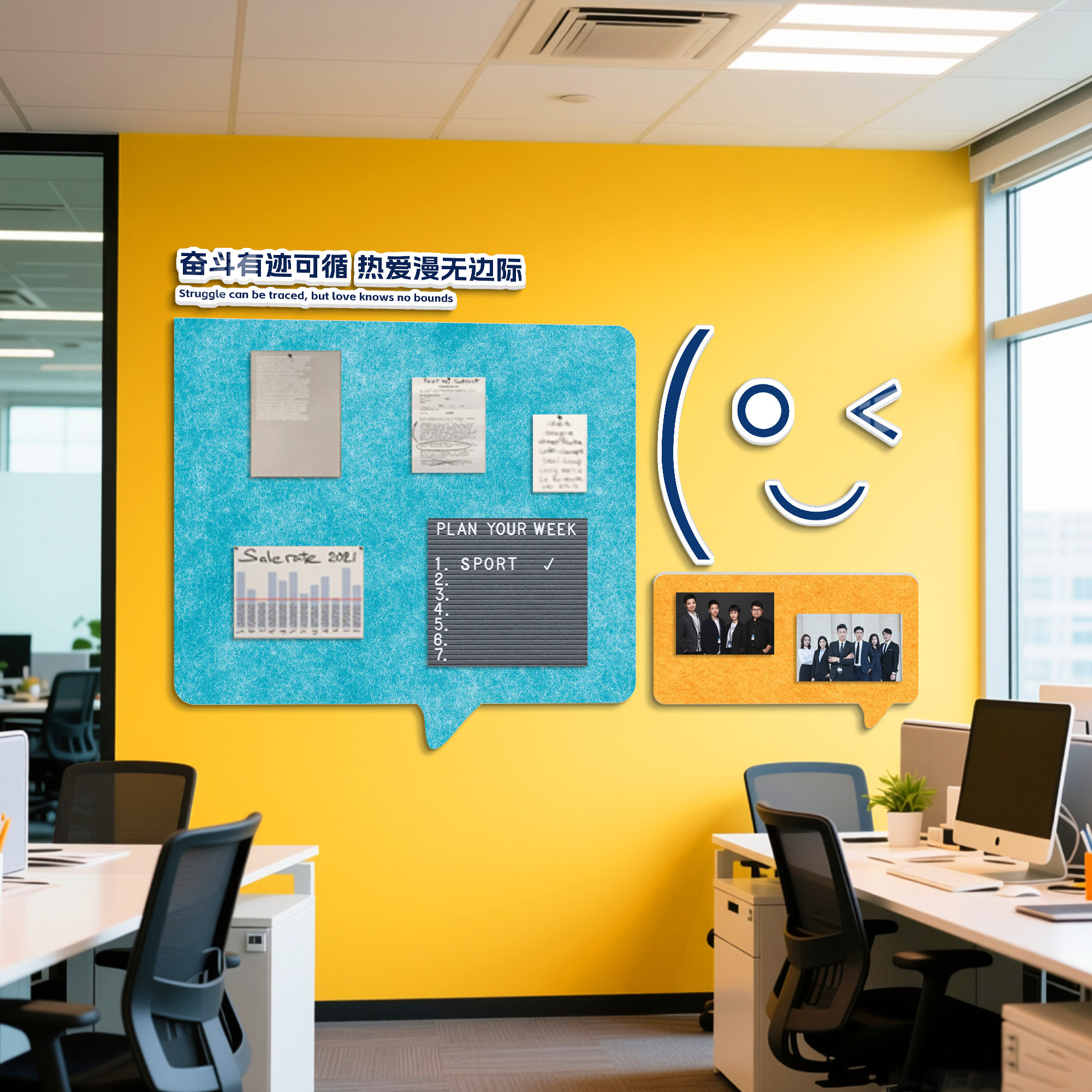 企业文化墙办公室氛围布置公告栏展示公司员工风采照片毛毡板墙贴,淘宝优惠券,粉丝福利购,淘宝优惠卷