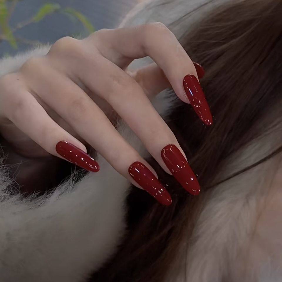 纯手工秋冬穿戴红色纯色美甲贴片高级可拆卸新年时尚气质显白甜酷,淘宝优惠券,粉丝福利购,淘宝优惠卷