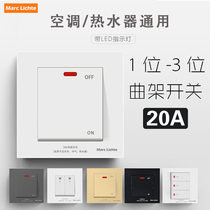 20A High Power Water Heater Qu Frame Switch With Indicator Light Zero Fire Double Break 86 Type Air Conditioning 1-3 Position Switch Panel