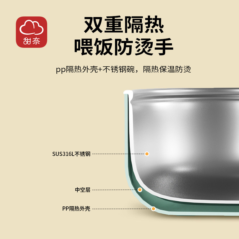 甜奈辅食碗儿童不锈钢婴儿碗0-3岁宝宝专用带盖防摔防烫吃饭碗
