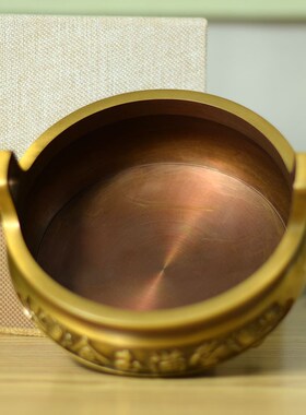 纯铜香炉金玉满堂莲花香炉t黄铜材质黄色大明宣德底款家用室内精