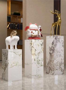 别墅酒店艺c术软装饰拐角花架入户大摆件方柱子大理石墩子地台底