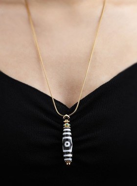 藏式民族风三眼天珠扣头竖穿吊坠空托可拧开吊坠挂件项链多用配件