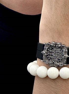 新款道系山鬼花钱硅胶磁扣腕带辰龙年貔貅新中式国风时尚手环手带