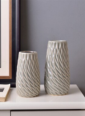 新中式复古怀旧冰裂纹釉变陶瓷花瓶花器工艺品摆件家居装饰品曲纹