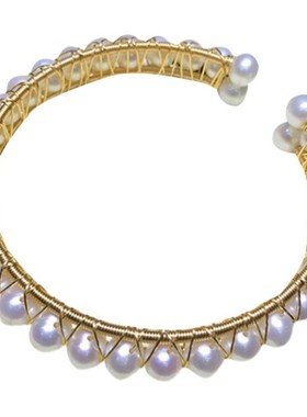 红口袋复古法式宫廷风天然淡水珍珠绕线开口可调节手镯手环手链女