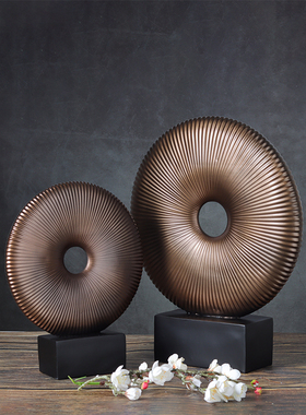 新中式禅意复古做旧圆环圆壁树脂工G艺品摆件家居样板房软装饰品