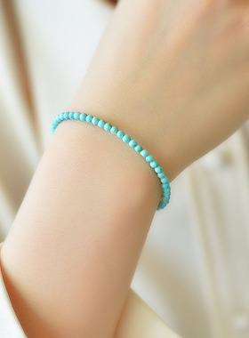 极细手链2mm3mm小珠子单圈超细夏高瓷天然原矿无优化绿松石手串女