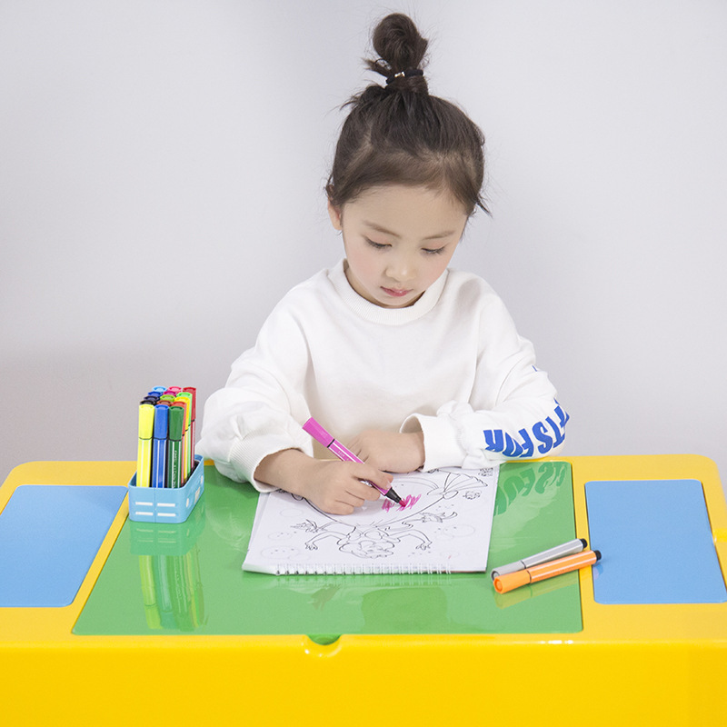 儿童贝氏积木桌 大小颗粒多功能塑料拼装玩具桌幼儿园桌椅套装 - 图0