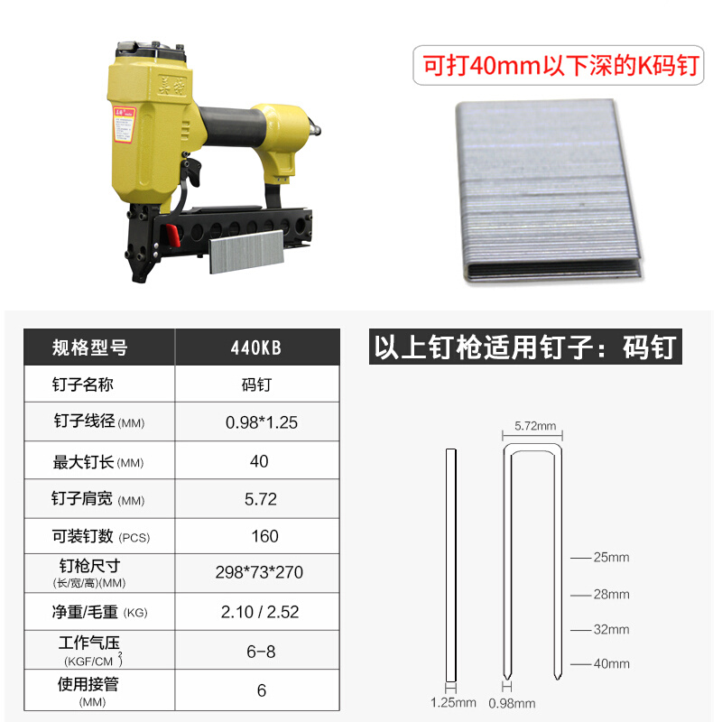 美特440K气动码钉枪 u型钉438k马钉枪木架包装箱打钉枪木工气钉枪 - 图0