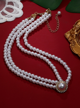复古优雅赫本范珍珠项链宴会气质个性百搭锁骨链旗袍礼服配饰品女