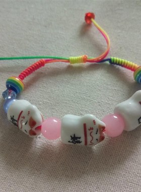 陶瓷姓名手链可调节刻字定制名字招财猫学生情侣七夕情人节日礼物