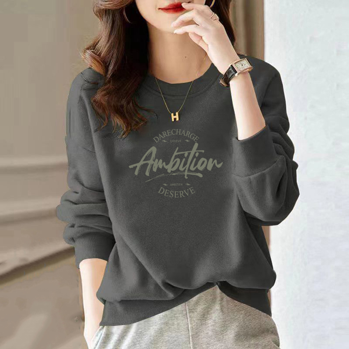 出口外贸品牌即墨纯棉卫衣女秋冬薄款小个子洋气显瘦加绒上衣外套 - 图0