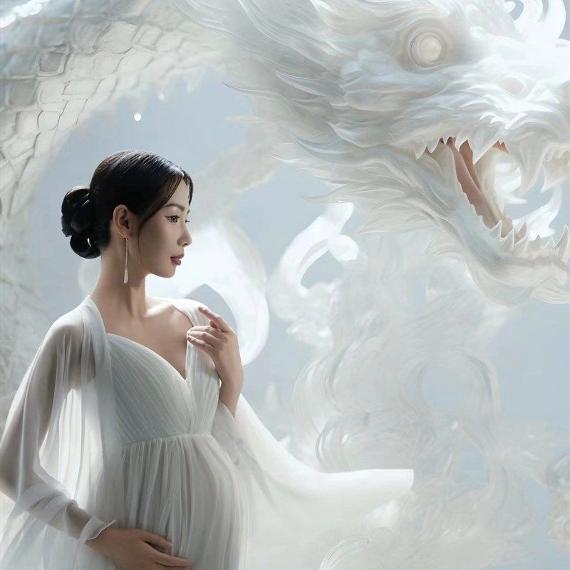 展会新款影楼主题仙气白色雪纺连衣裙礼服AI龙年孕妇孕妈咪拖地款,淘宝优惠券,粉丝福利购,淘宝优惠卷