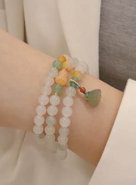 三圈天山翠手链女新中式【葫芦莲蓬】吊坠手串简约小众清新感手饰