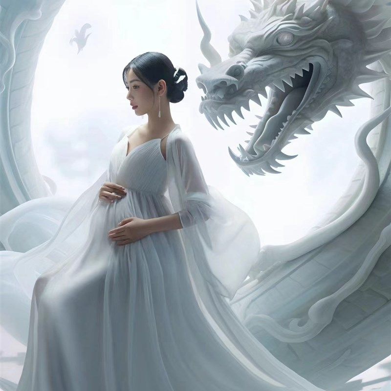 展会新款影楼主题仙气白色雪纺连衣裙礼服AI龙年孕妇孕妈咪拖地款,淘宝优惠券,粉丝福利购,淘宝优惠卷