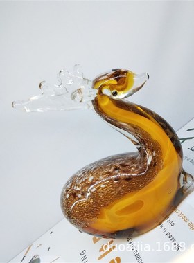 北欧简约玻璃摆件鹿q软装工艺装饰品纯手工古法琉璃摆件