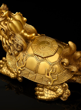 铜龙龟摆件纯铜八卦龙头龟霸下赑屃神兽家居办公室V桌面装饰火焰