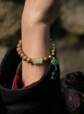 三省六部【绿卿】新中式中国风男女情侣款绿檀琉璃手串手链配饰