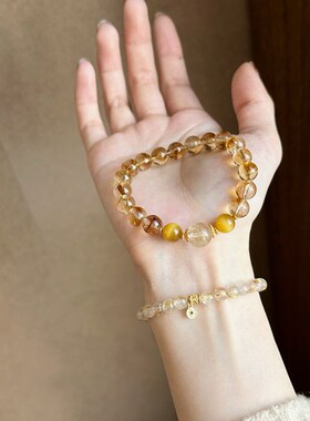清梦新中式金发晶手串小众设计黄水晶招财转运手链高级感饰品