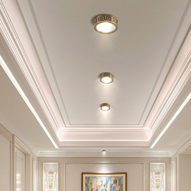 新中式明装筒灯全铜免开孔客厅嵌入式led射灯圆形玄关温馨过道灯,淘宝优惠券,粉丝福利购,淘宝优惠卷