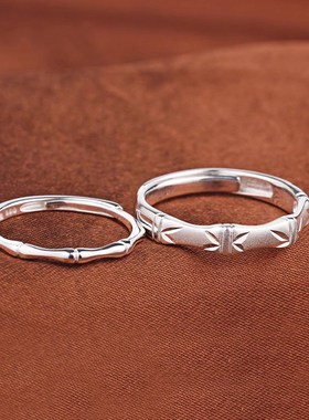 竹节银戒指女小h众设计高级感时尚个性情侣对戒开口素圈中古食指