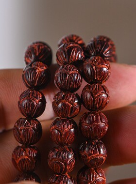 小叶紫檀108颗佛珠多圈手串雕刻莲花木料念珠手链项X链男士毛衣链