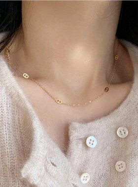 小众设计猪鼻子项链锁骨链简约百搭女士高级感金色豆T豆女款2024