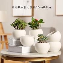 Minimalist multi-meat flower pot ceramic Korean style fresh hand painted interior creative personality coarse pottery and breathable small basin clear cabin