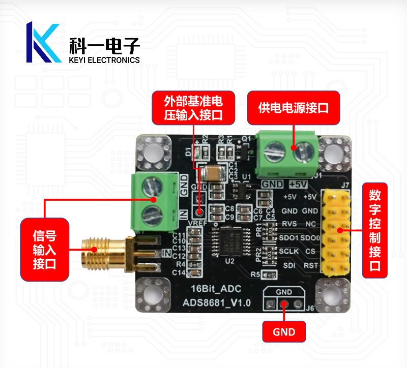 ADS8681模数转换器 16位ADC数据采集模块  采样率1MSPS  单双级性 - 图1