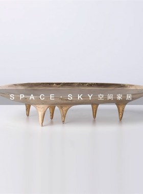 新中式样板间客厅茶m几纯铜不规则果盘摆件创意水果玉葡萄餐桌饰