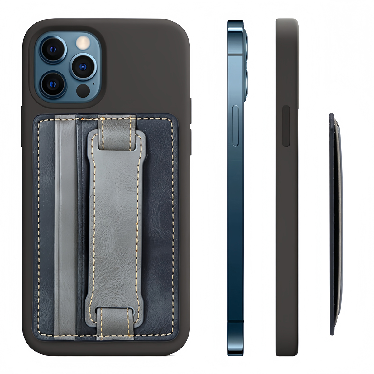 手机卡包支架背贴卡片收纳指环粘贴式手机壳通用配件身份证银行卡套支撑架多功能皮革防滑防摔便携伸缩指环扣 - 图3