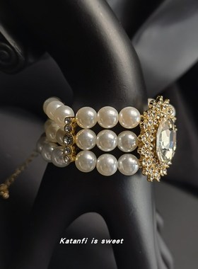 法式多层珍珠锆石手m链项链复古宫廷高级小众设计感生日礼服配饰