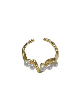 时尚设计感波浪珍珠开口戒网红个性气质百搭高级食指Y戒配饰