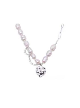 淡水珍珠银色爱心拼接项链女v链条设计感韩版时尚颈链冷淡风锁骨