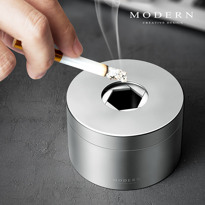 德国MODERN创意个性潮流烟灰缸不锈钢封闭式带盖防飞灰男礼品定制