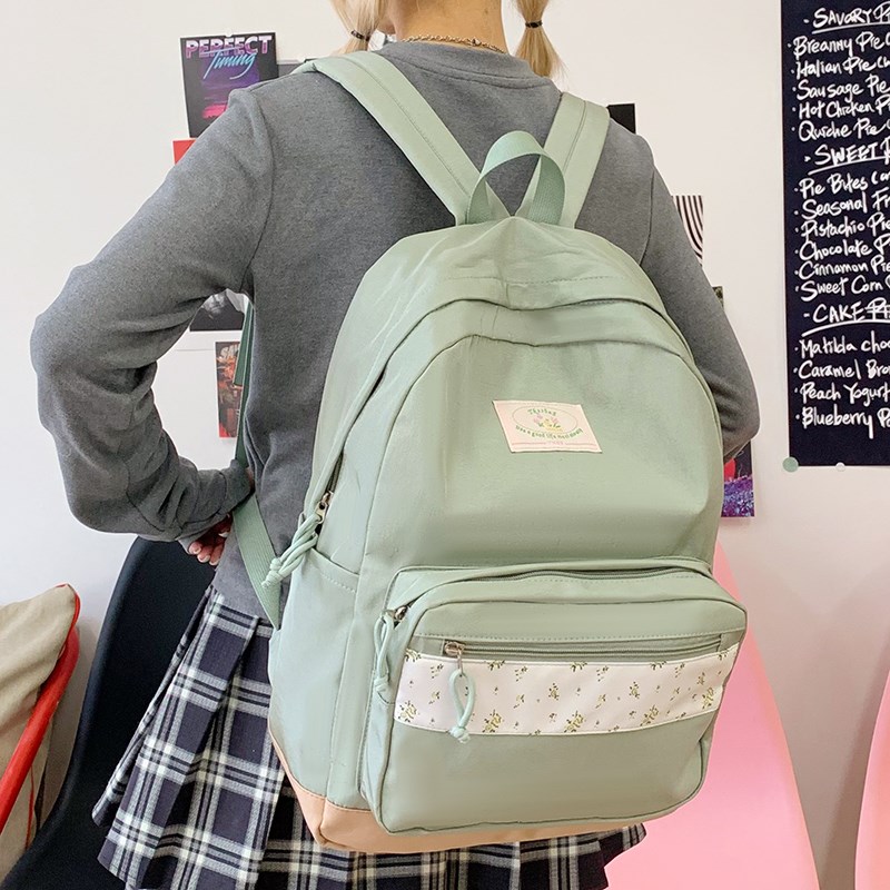 书包大学生女小清新碎花双肩包中学生上课通勤揹包小众百搭包包
