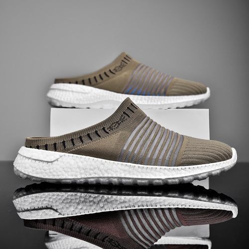 晋江男鞋爆款冰丝网布透气休闲运动鞋女软底百搭轻便居家半拖鞋子 - 图0