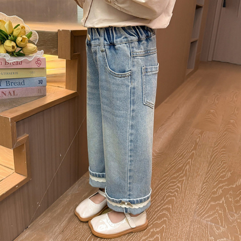 女童牛仔裤春秋款2026新款儿童春季女宝宝直筒裤春装花边阔腿裤子,淘宝优惠券,粉丝福利购,淘宝优惠卷