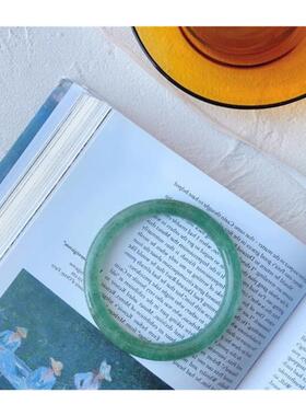 高端绿草莓晶细圆条手镯女冰种孔雀绿叮当镯玉镯绿色水晶饰品镯子