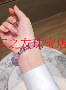高端浅紫玉髓圆珠大颗粒原创单圈手串紫罗兰手链玛瑙配珠项链百搭