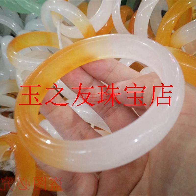新疆和田玉金丝玉手镯戈壁玉冰种黄玉手镯时尚百搭精致女款美人镯