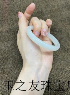 新疆和田玉手镯羊脂级白玉小细圆条女款老坑小仙女时尚高端叮当镯